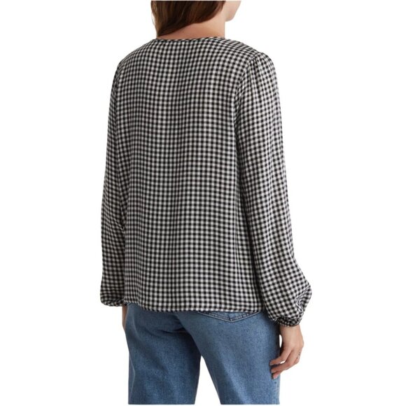 NEW Three Dots Mason Gingham Plaid Long Sleeve Blouse in Black/White Sz. XL - Picture 3 of 3